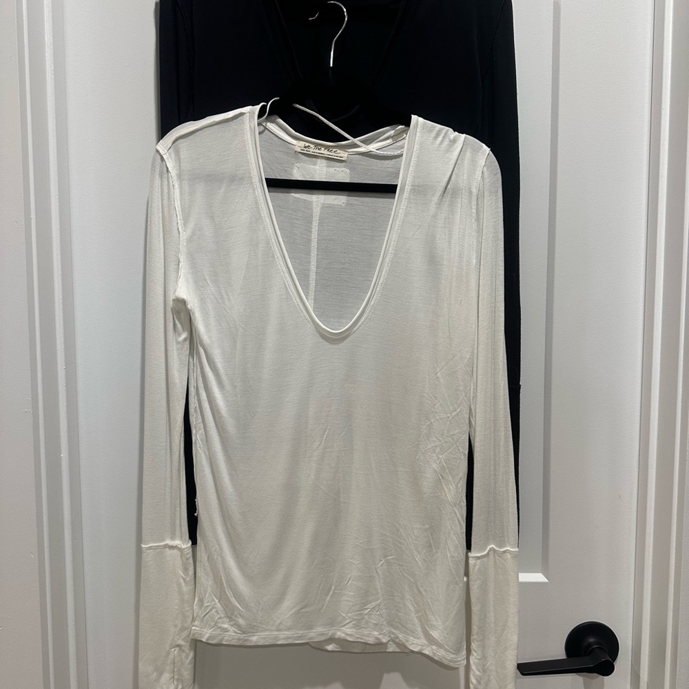 TWO- We The Free Cream and Black Long Sleeve Tops SZ XS